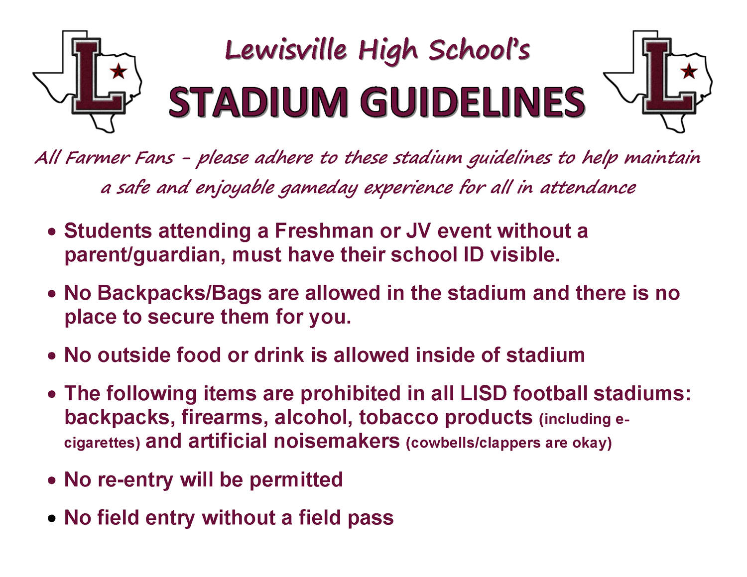 STADIUM GUIDELINES STADIUM GUIDELINES